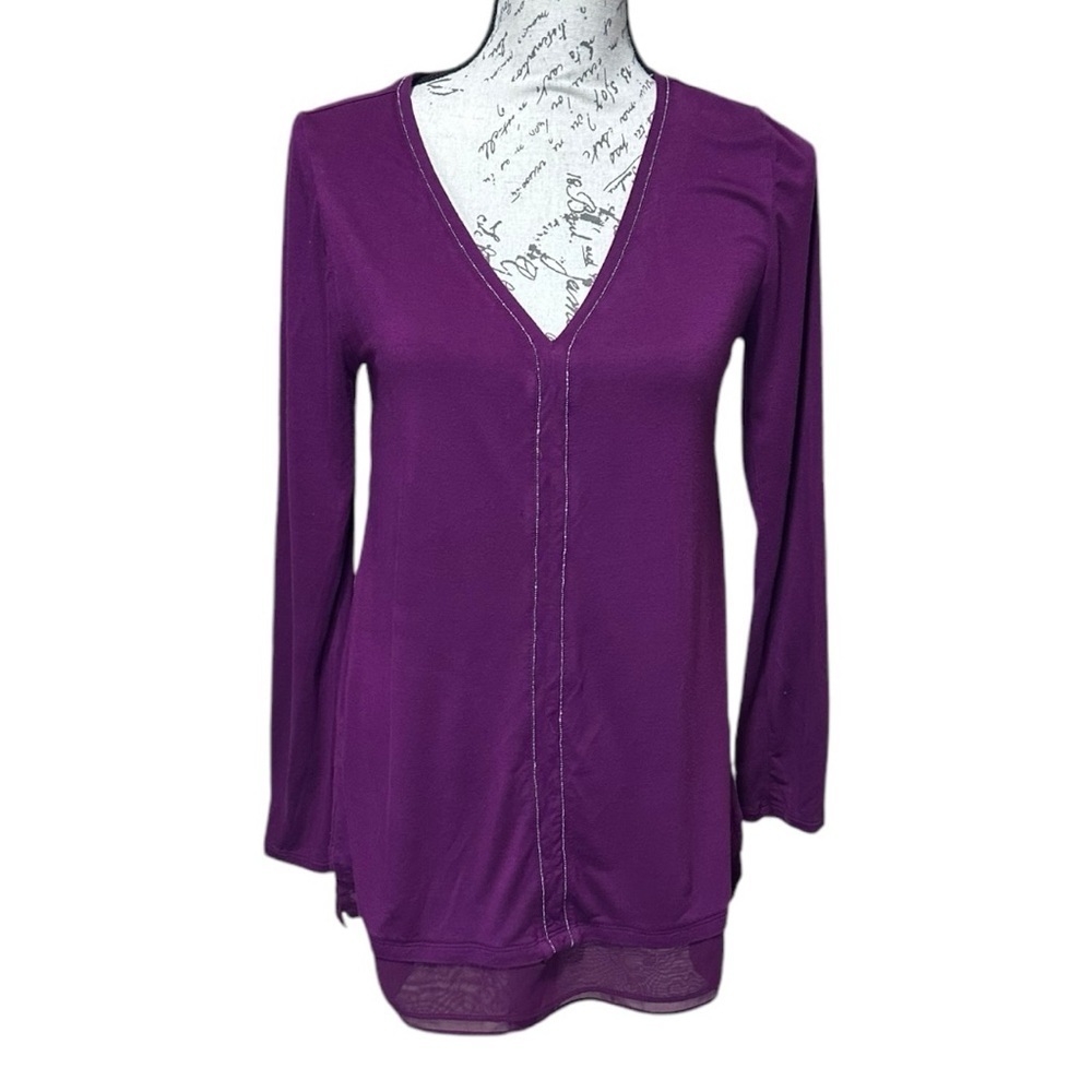 WHBM Purple Long Sleeve Tunic Blouse Size Small